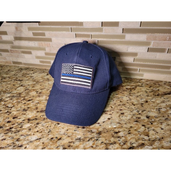 Mens Baseball Hat Thin Blue Line Police Cap Outer Banks NC Adjustable Fit Blue - Picture 3 of 13